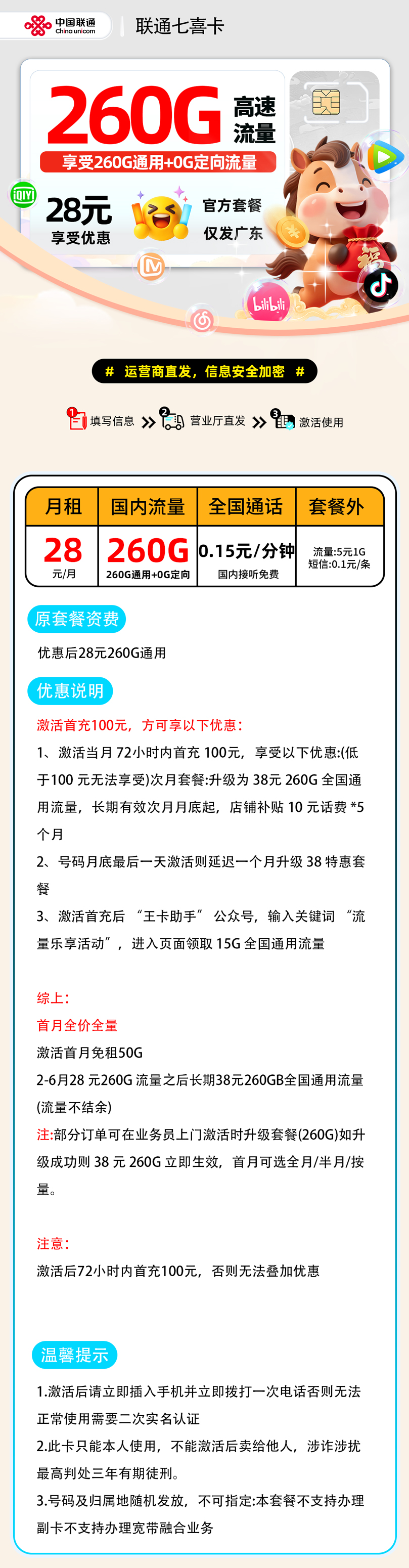 联通七喜卡| 28元月享260G | 什么手机卡流量多,又便宜 , 附办理入口!