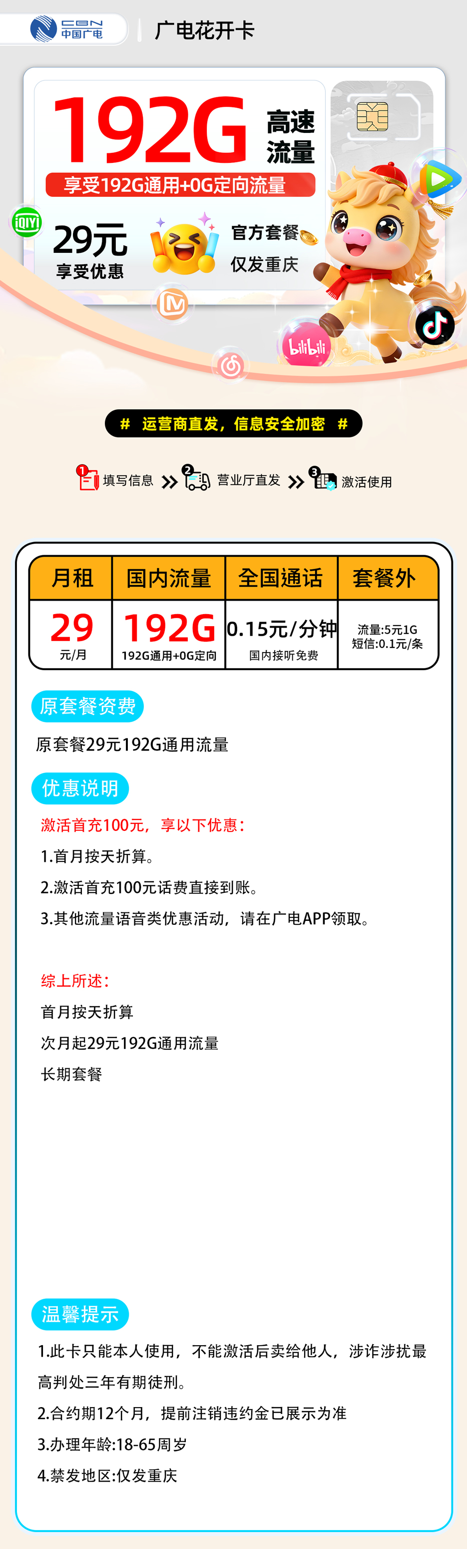 广电花开卡| 29元月享192G+0.15分钟通话 | 流量卡省钱攻略 , 附办理链接!