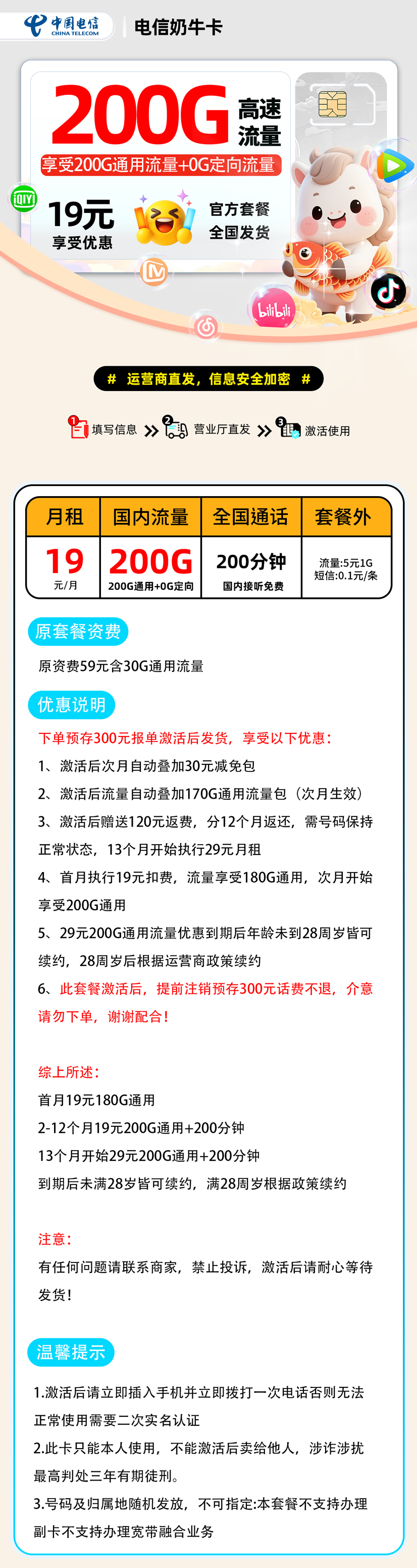电信奶牛卡【预存报单激活发货】 详细图