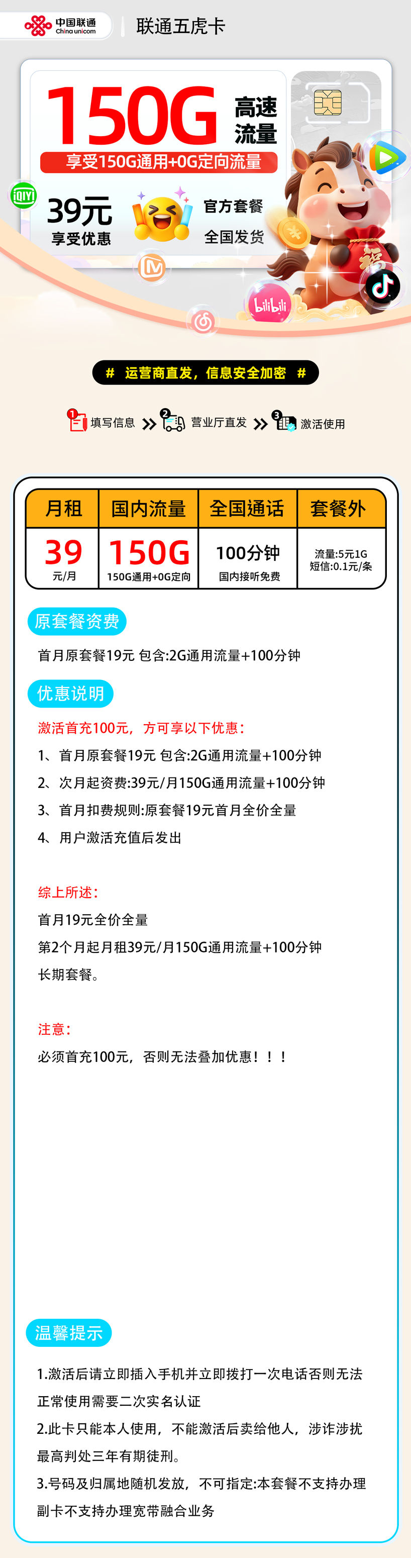 联通五虎卡【激活首充发货】 详细图