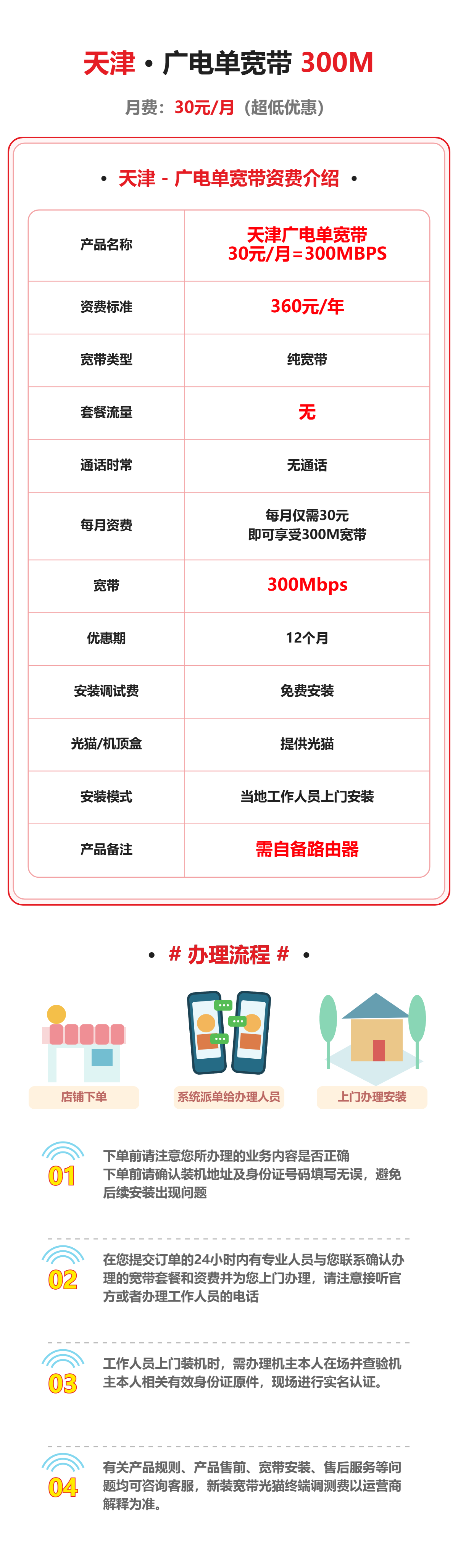 天津广电单宽带300M 资费详情