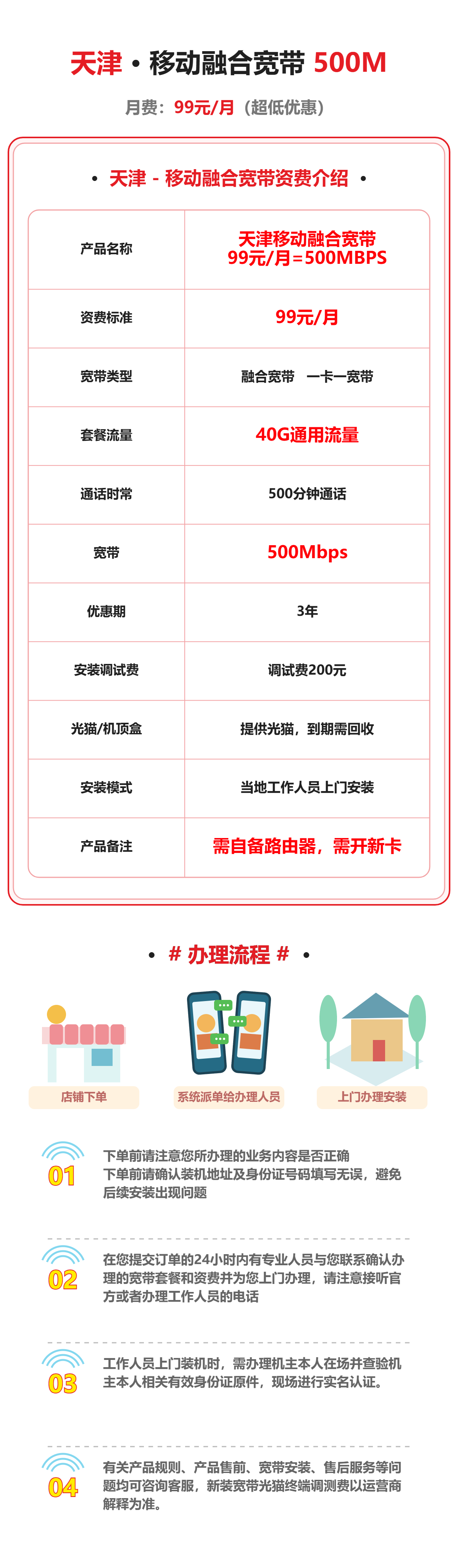 天津移动融合宽带500M 资费详情
