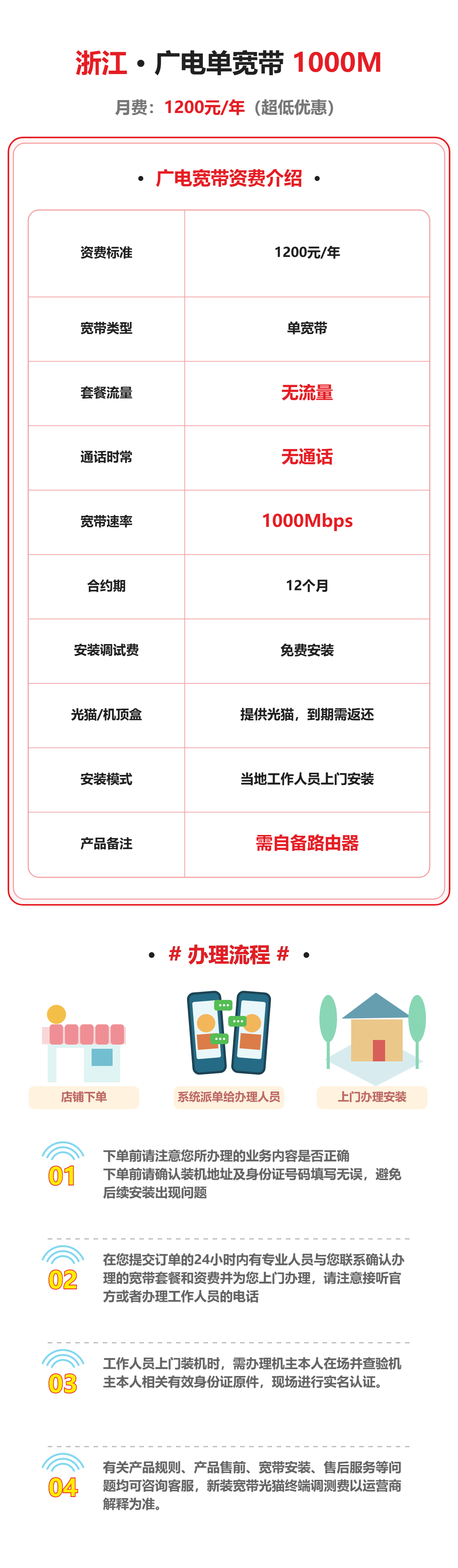 浙江广电单宽带1000M-1年 资费详情