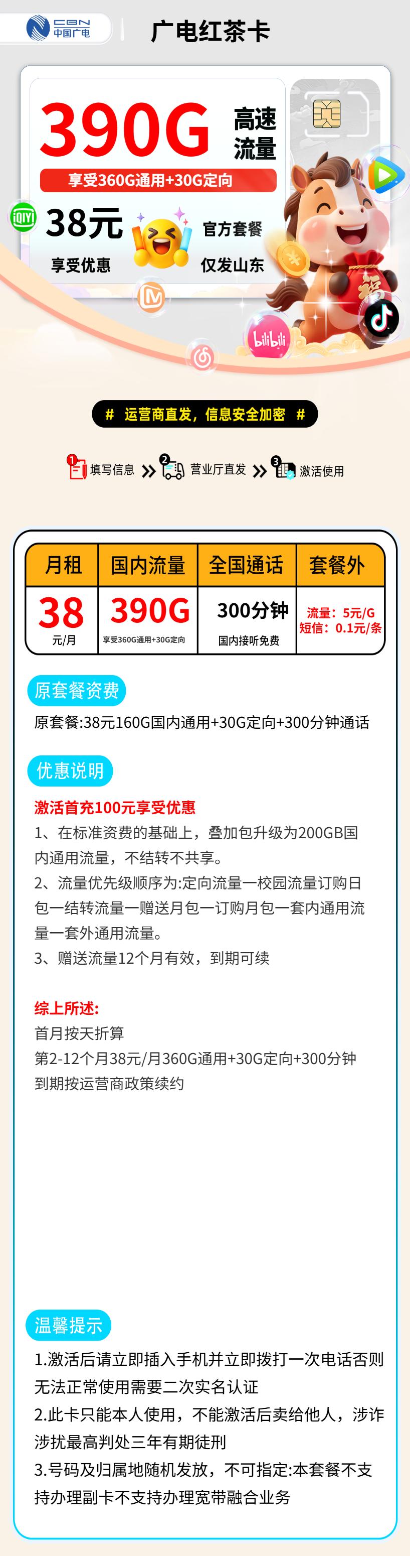 广电红茶卡【山东省内】 资费详情