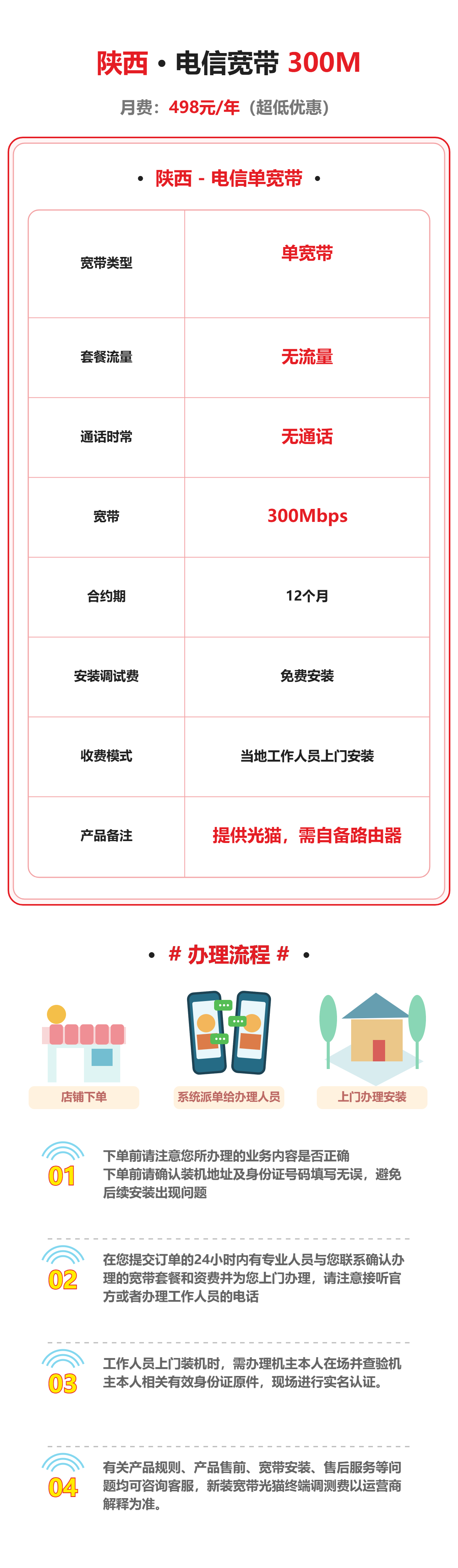 陕西电信300M包一年单宽 资费详情