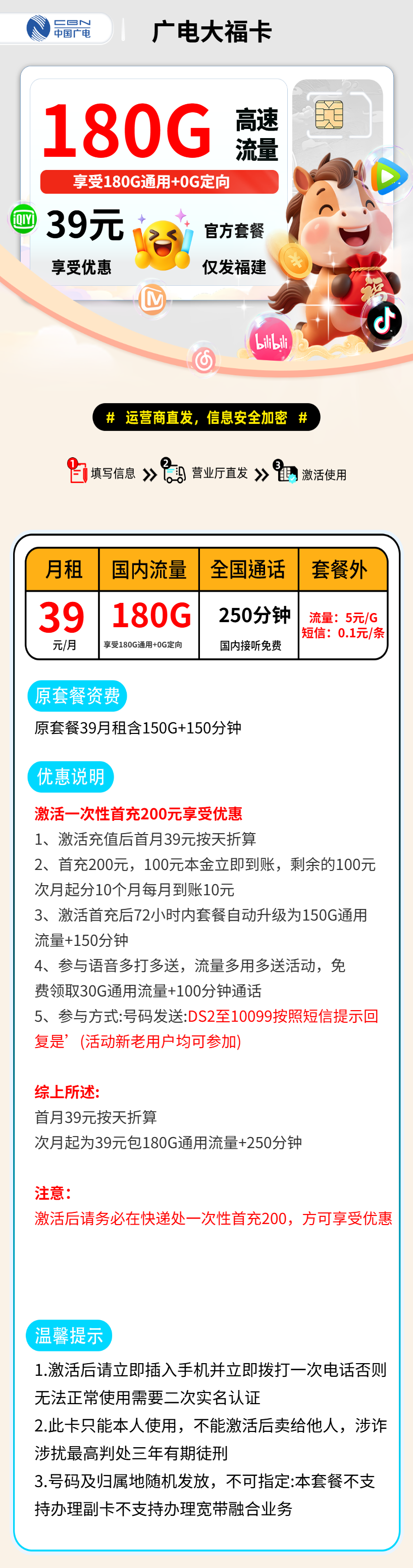 广电大福卡2.0【福建省内】 资费详情