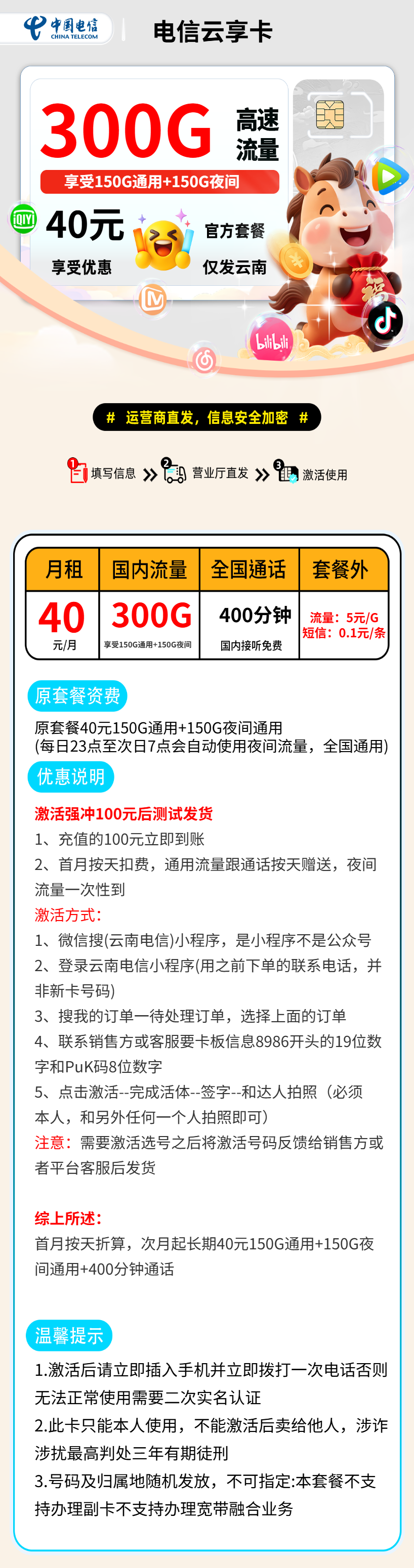 电信云享卡【云南省内】 资费详情