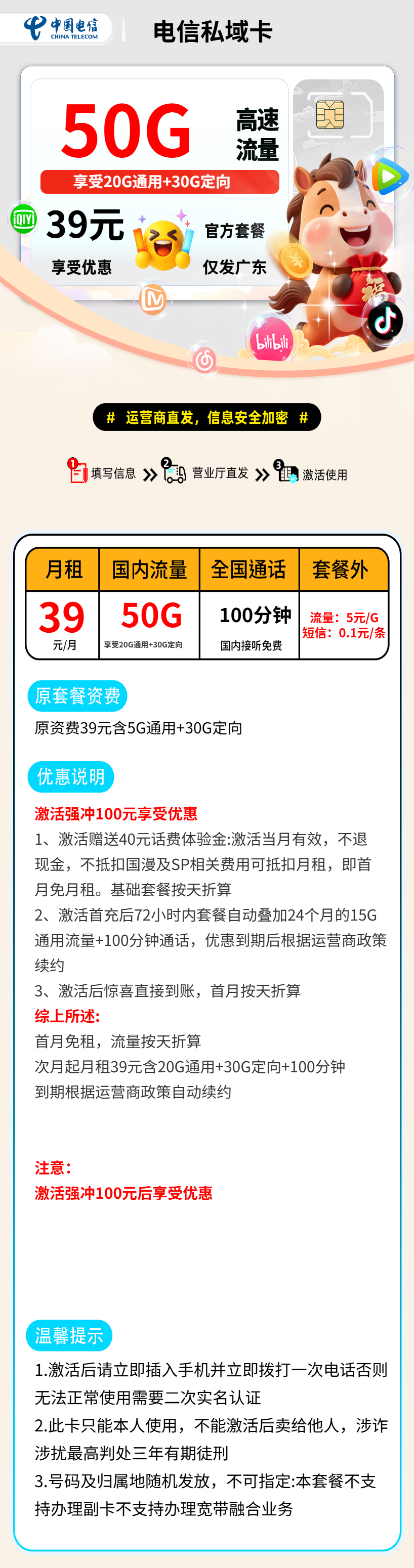 电信私域卡【广东省内】 资费详情