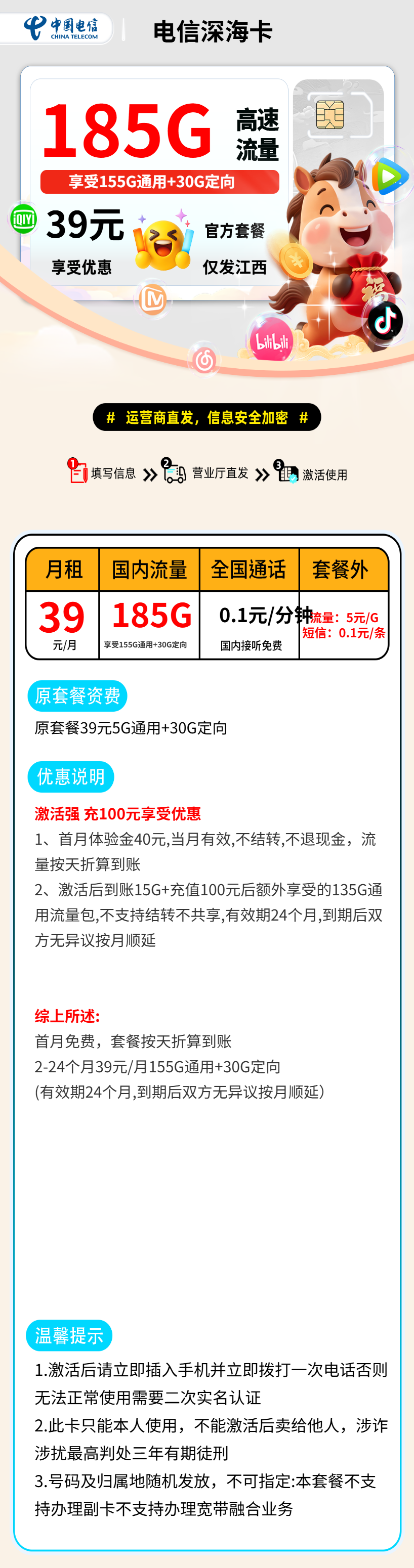 电信深海卡【江西省内】 资费详情