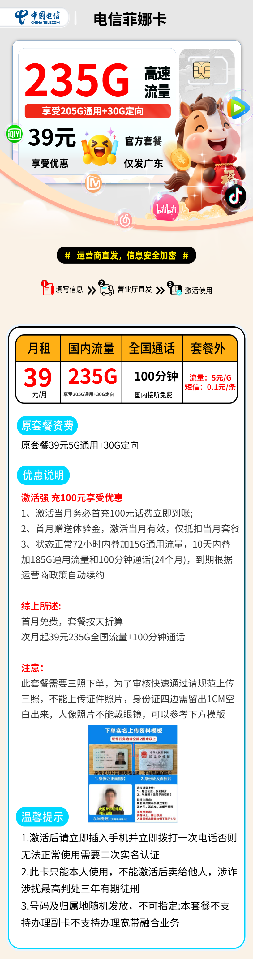 电信菲娜卡【广东省内】 资费详情
