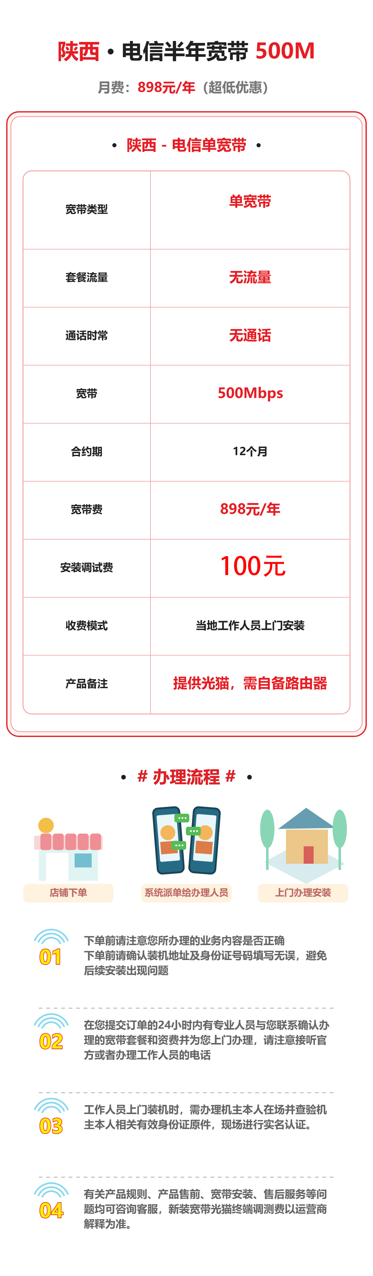 陕西电信500M包一年单宽 详情图 1