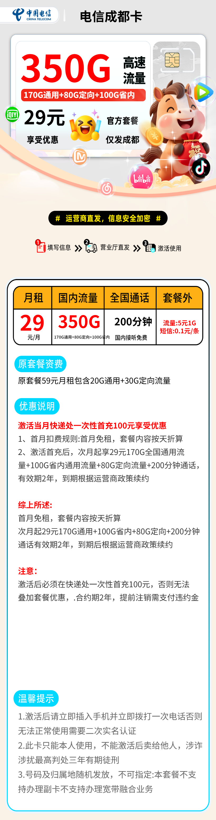 电信成都卡【成都市内】 资费详情