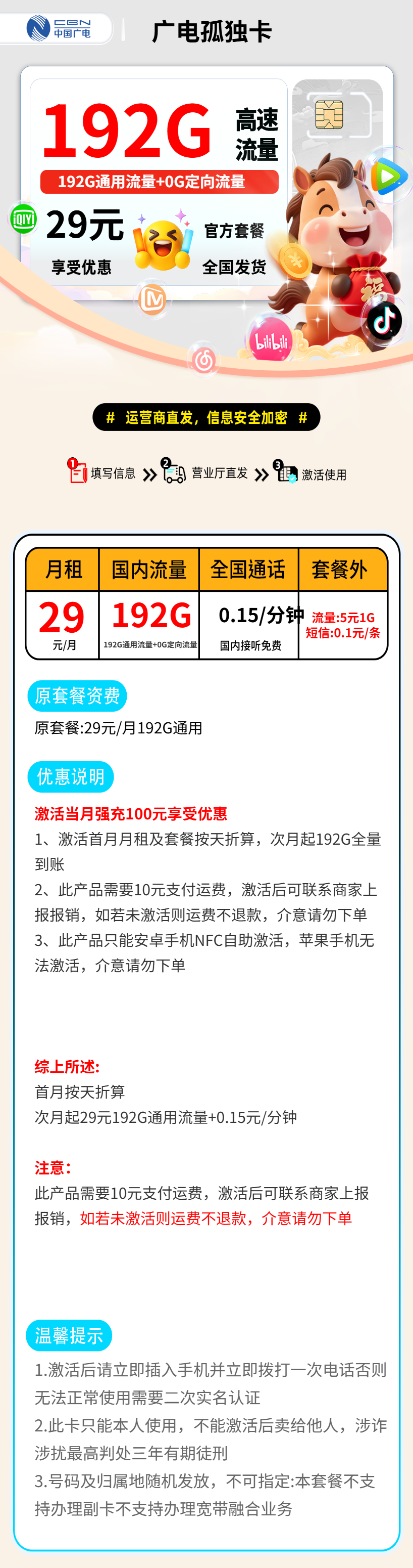 广电孤独卡【全国发货】 资费详情