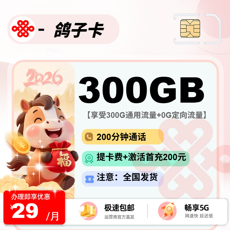联通鸽子卡【提卡费+激活测试发货】